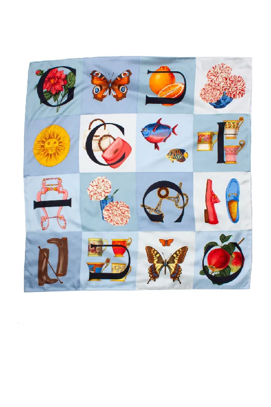 Scarves for party outfits -Logo and iconic item printed silk scarf