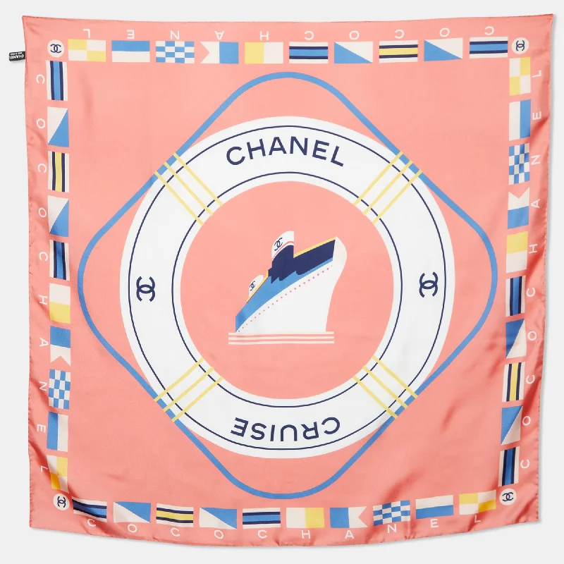 Scarves for dance shows -Chanel Coral Pink Chanel Cruise Print Silk Square Scarf