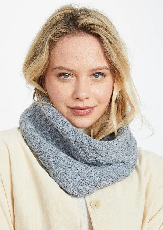 Scarves with tribal prints -Aran Infinity Cable Scarf | Ocean Grey