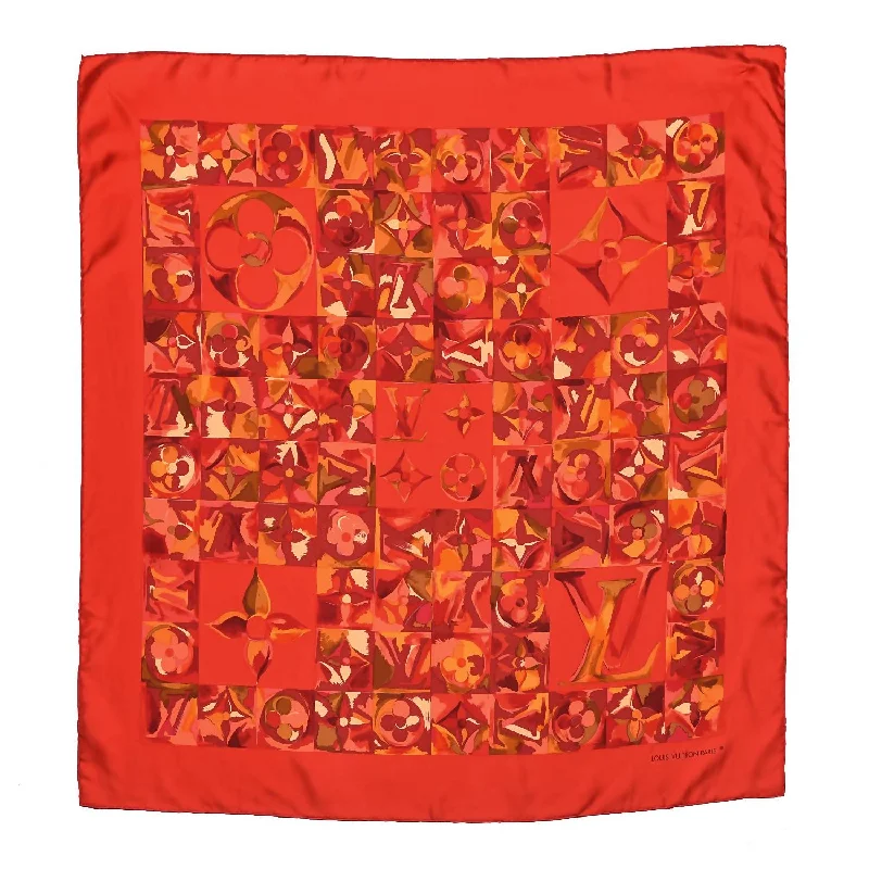 Scarves in fine cashmere -Pre-Loved Silk Au Fil De Temps Square Silk Scarf In Red, Gold