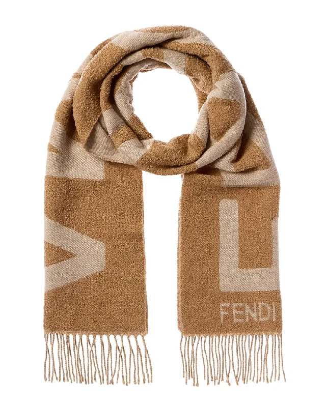 Scarves in natural tones -FENDI Logo Jacquard Wool & Alpaca-Blend Scarf