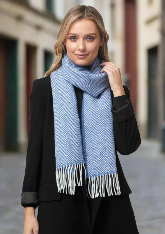 Scarves with rare textures -Foxford Merino Cashmere Scarf | Blue Herringbone