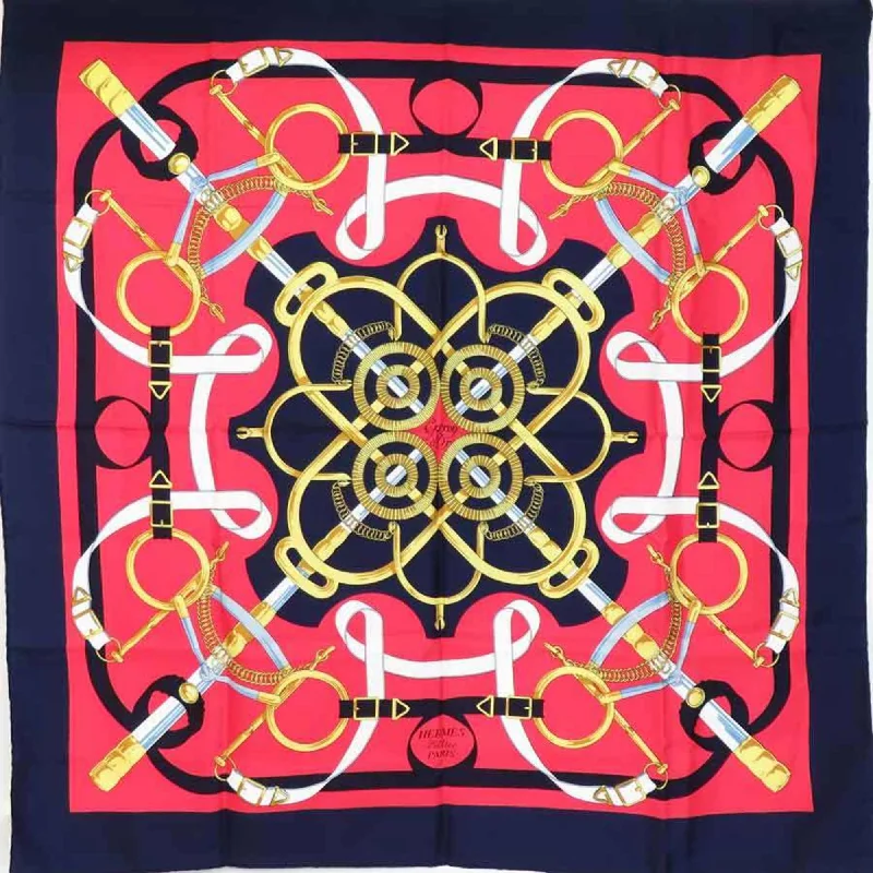 Scarves with trendy fringes -Hermes  Navy  Color Silk Scarf (Pre-Owned)