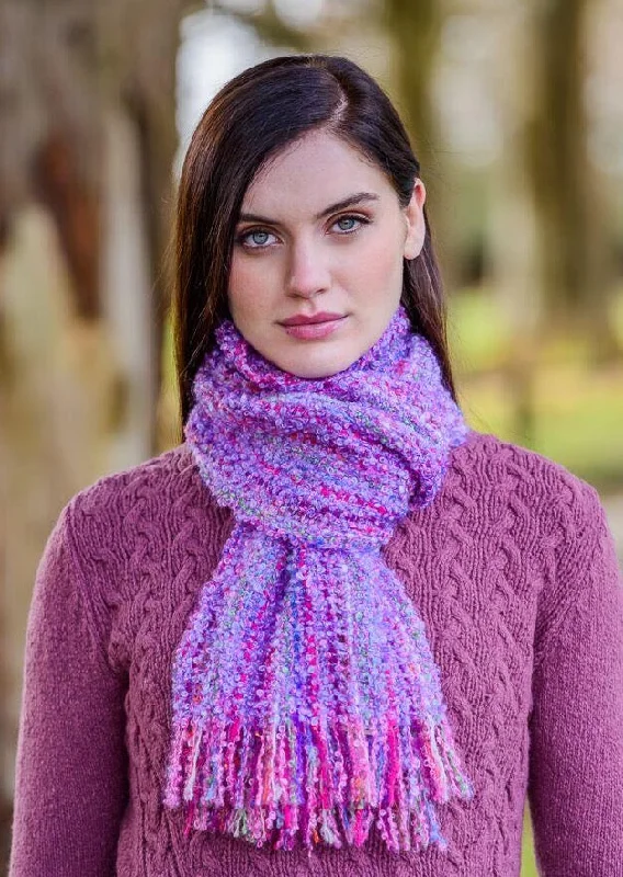 Scarves with pom-pom accents -Mucros Mohair Scarf | Pink Raspberry Mix