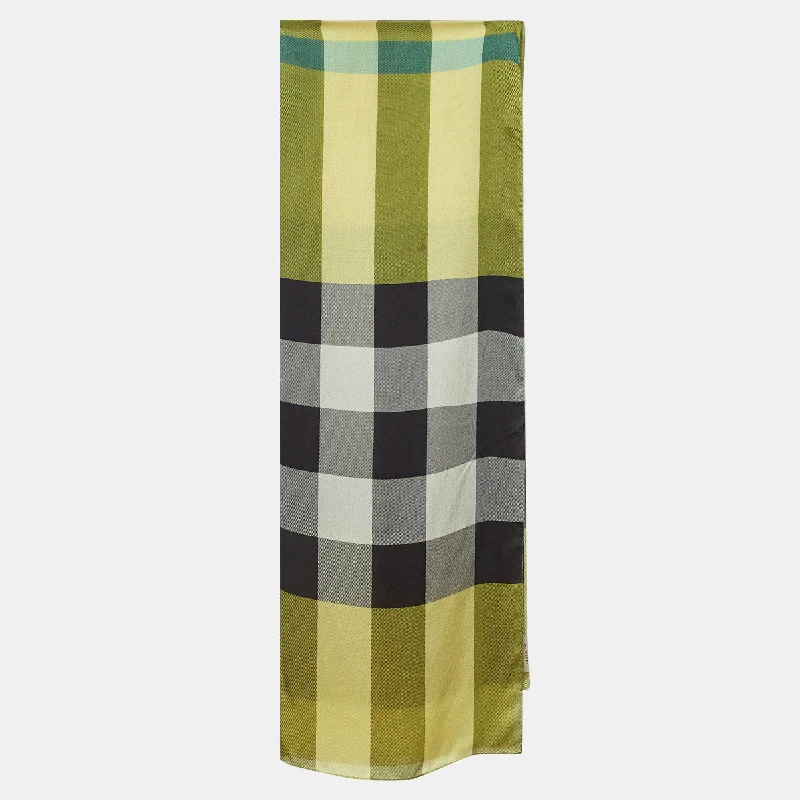 Scarves in staple designs -Burberry Yellow/green Giant Check Print Silk Stole