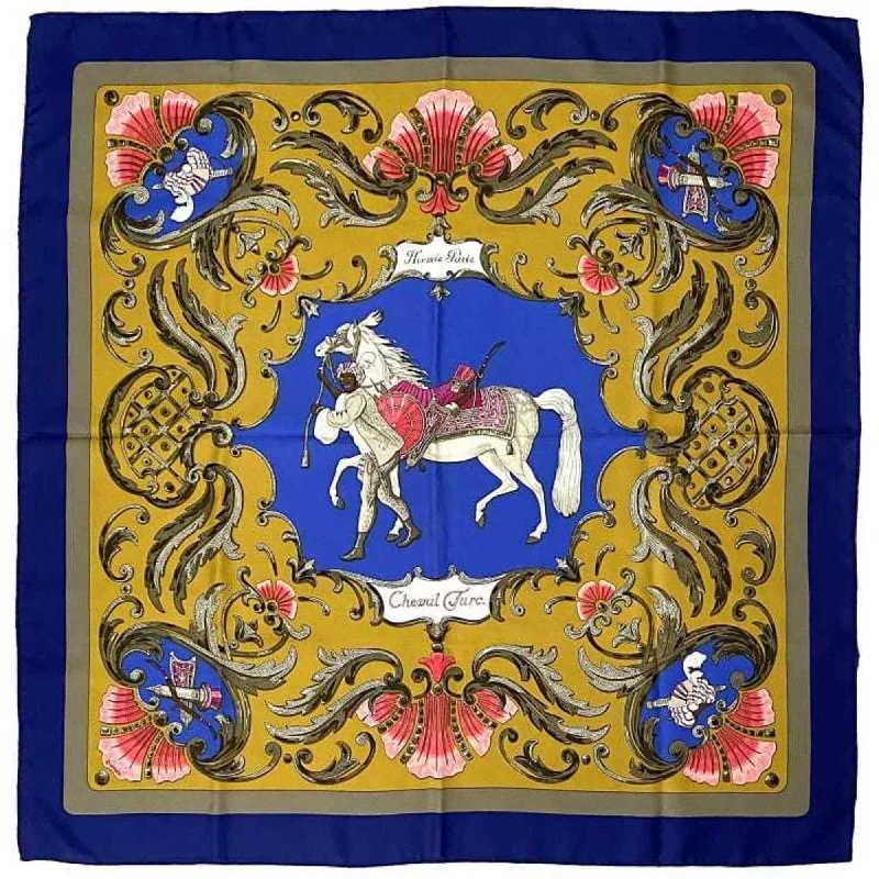 Scarves for icy climates -Hermes  Navy yellow Silk Scarf (Pre-Owned)