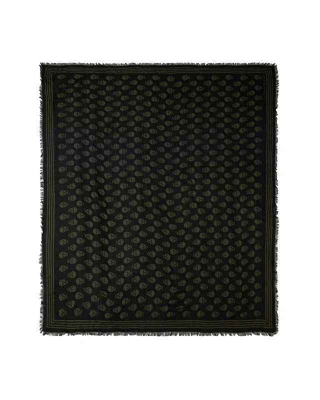 Mens Scarf Narrow-Biker Scarf - Alexander Mcqueen - Cotton - Black/Khaki