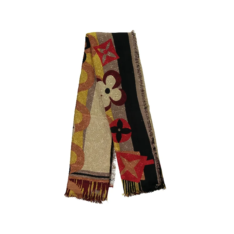 Scarves in vibrant patterns -Louis Vuitton Logo Monogram Jungle Fever Printed Silk & Wool Scarf