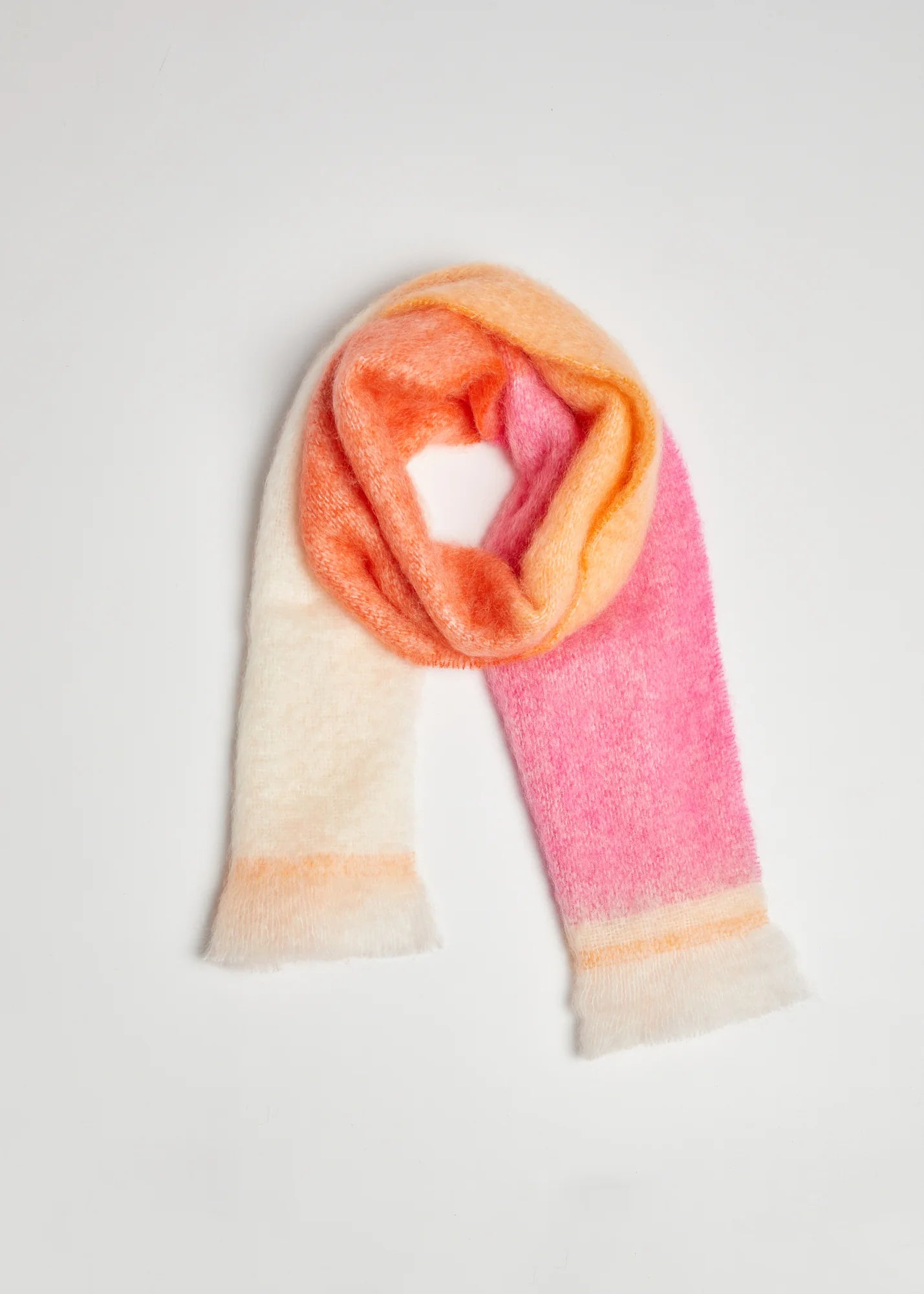 Scarves for sports -Foxford Giant Mohair Scarf | Pink Orange Stripe