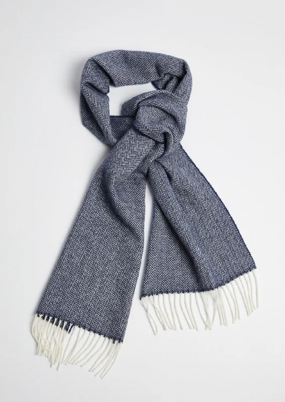 Scarves for wet weather -Foxford Lambswool Scarf | Navy Herringbone