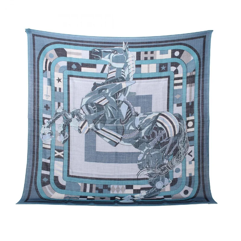 Mens Scarf Satin-Hermes blue  Silk Cashmere Scarf (Pre-Owned)