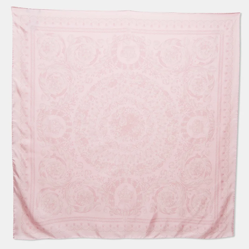 Scarves for cold layers -Versace Pink Floral Print Silk Square Scarf