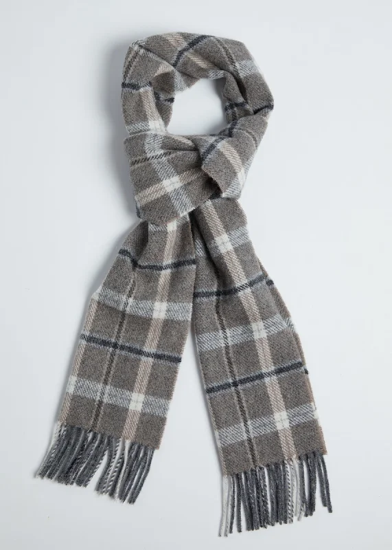 Scarves for simple wardrobes -Foxford Lambswool Scarf | Grey & Mink Check