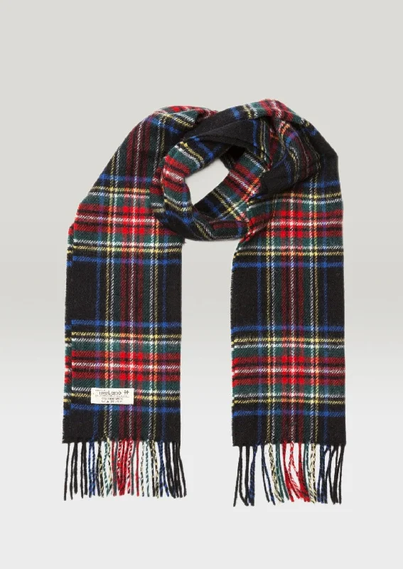 Scarves with thick stripes -John Hanly Merino Scarf | Black Stewart Tartan