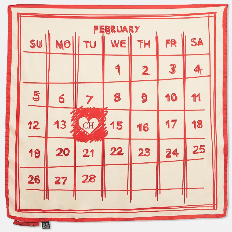 Scarves in muted colors -Ch Carolina Herrera Cream/red Valentine's Day Calendar Print Scarf