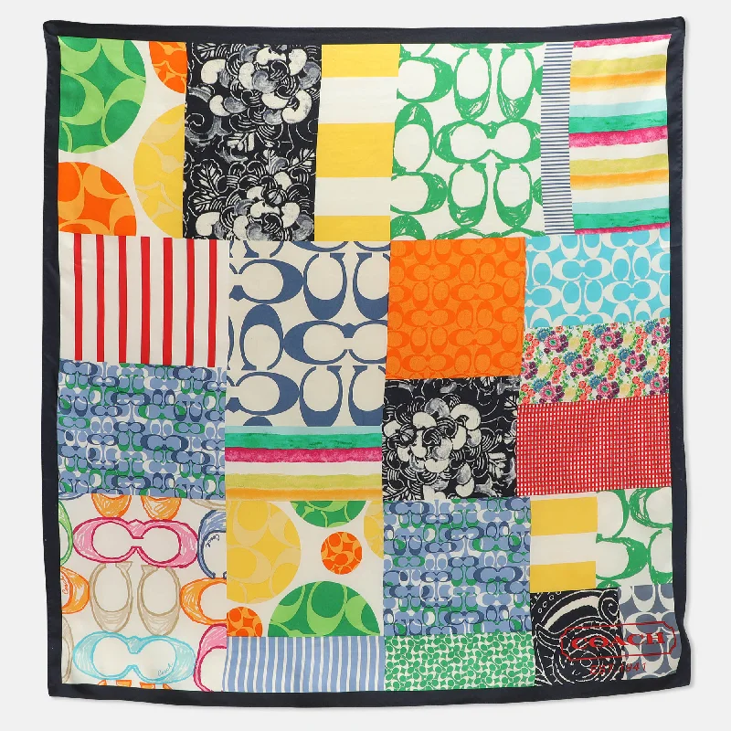 Scarves in loud colors -Coach Multicolor Printed Silk Patchwork Scarf