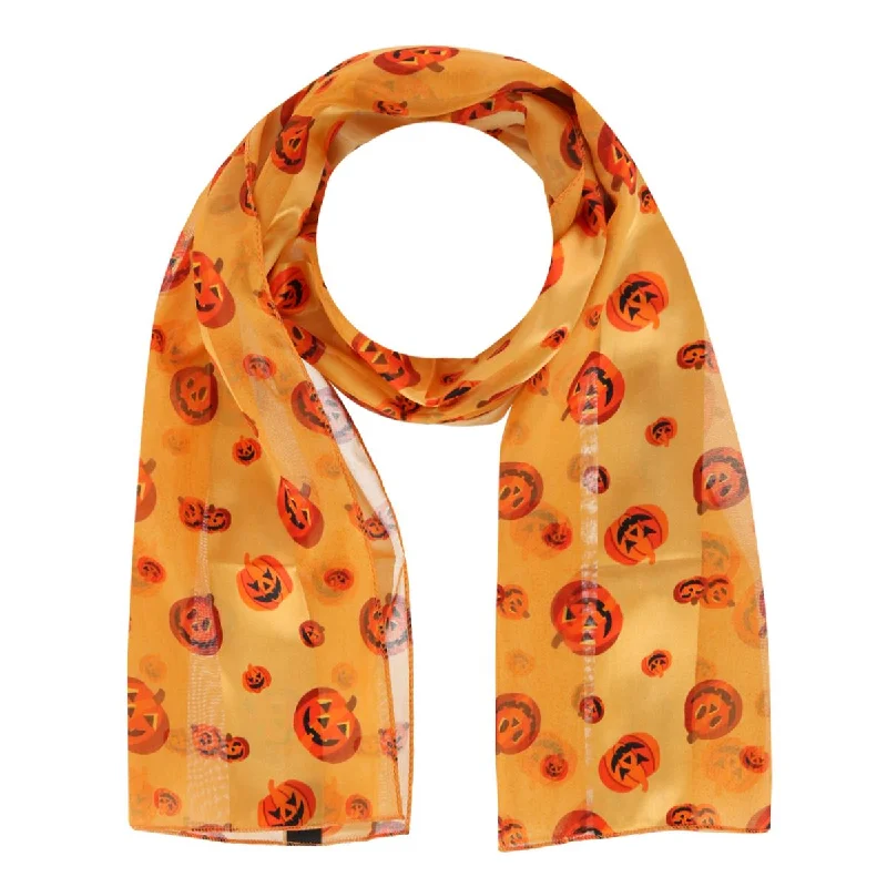 Scarves with velvet finish -Women's Pumpkin Jack O Lantern Halloween Lightweight Satin Scarf