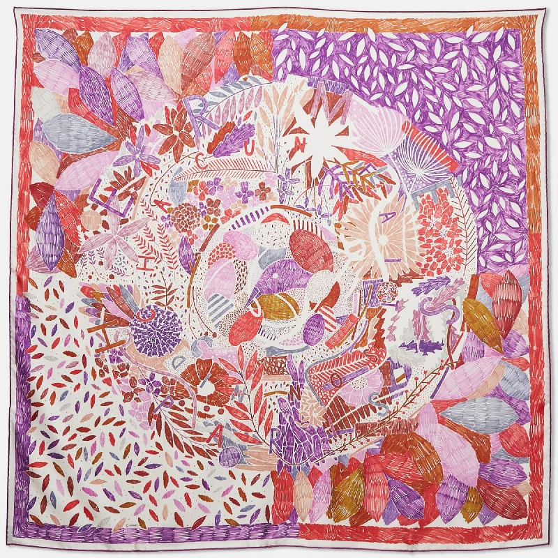 Scarves in luxury silk -Hermes Purple/red Silk Chacun Fait Son Nid Scarf