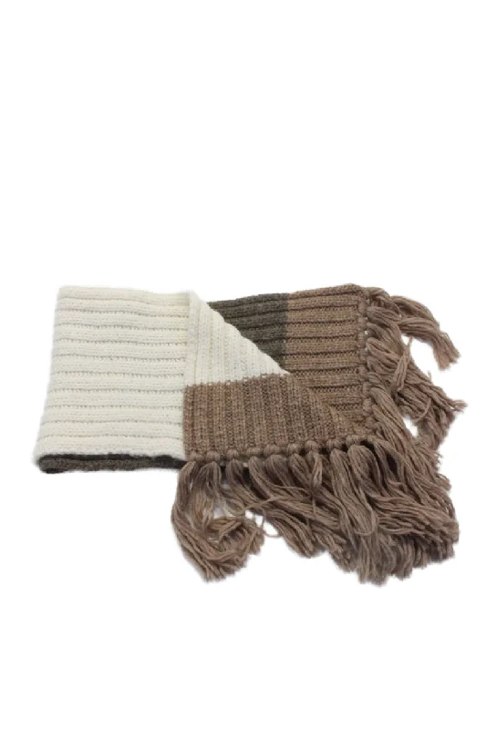 Scarves with plaid patterns -Raffaello Bettini Womens Multicolor Brown Alpaca Ribbed Knit Fringe Scarf