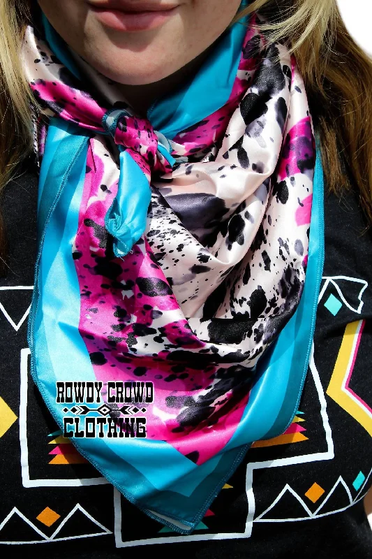 Scarves with initial monograms -Women's Cool Cowhide Wild Rag In Fuchsia Pink And Turquoise