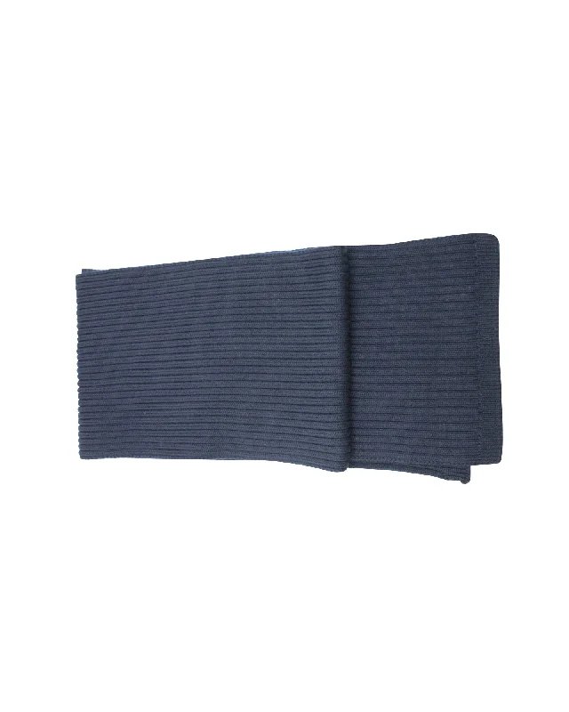 Mens Scarf Eco-Friendly-Dolce & Gabbana Rib Knit Scarf in Navy Blue Wool