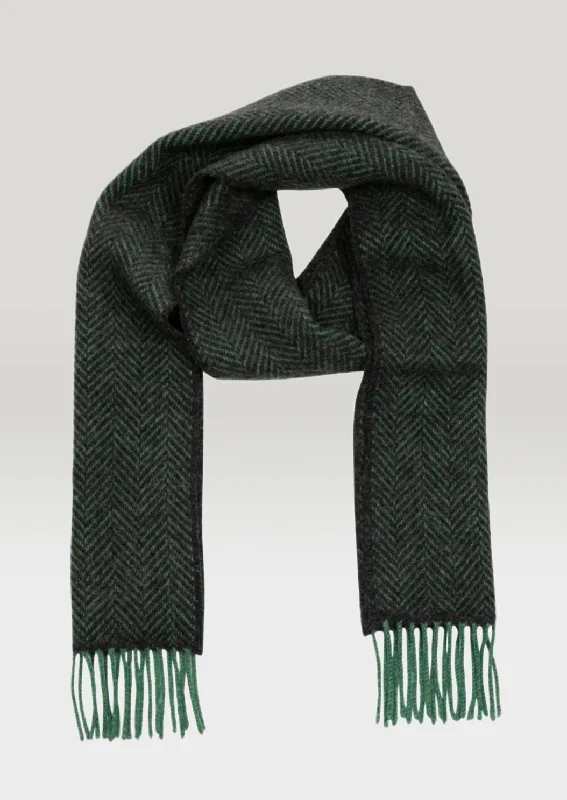 Scarves with trendy fringes -Cashmere Merino Scarf | Green Charcoal