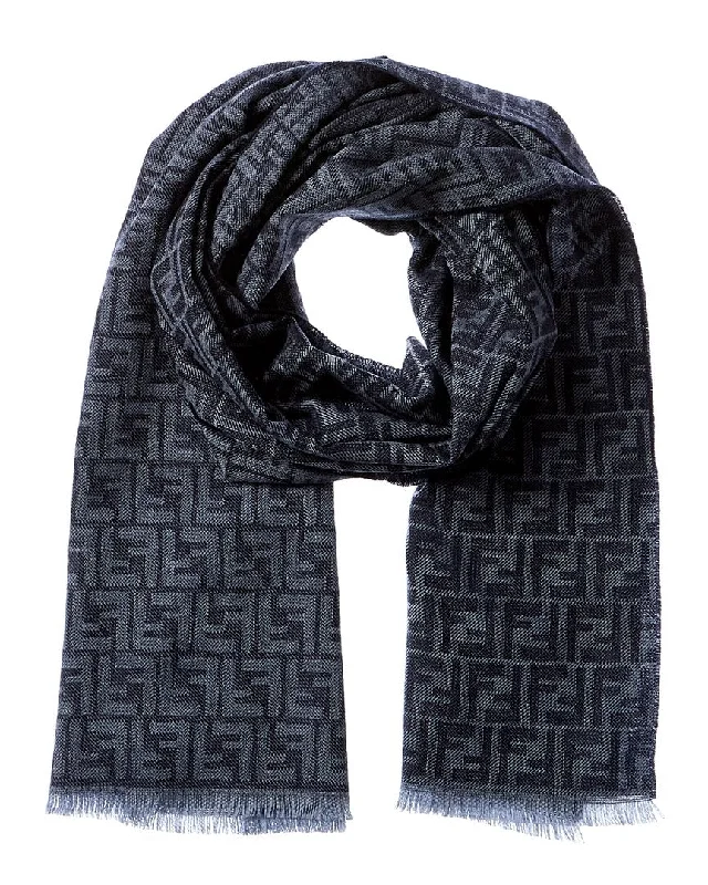 Scarves in luxury brands -FENDI FF Jacquard Wool Scarf