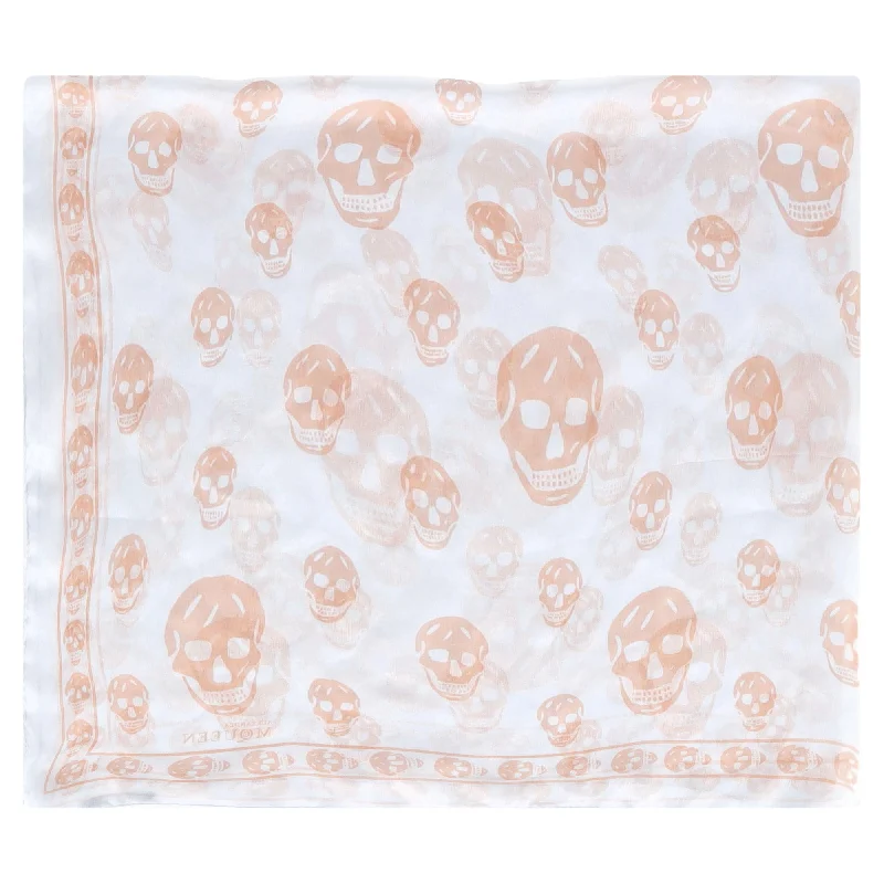 Scarves with vintage florals -Alexander Mcquuen Skull-Print Scraf in White SIlk