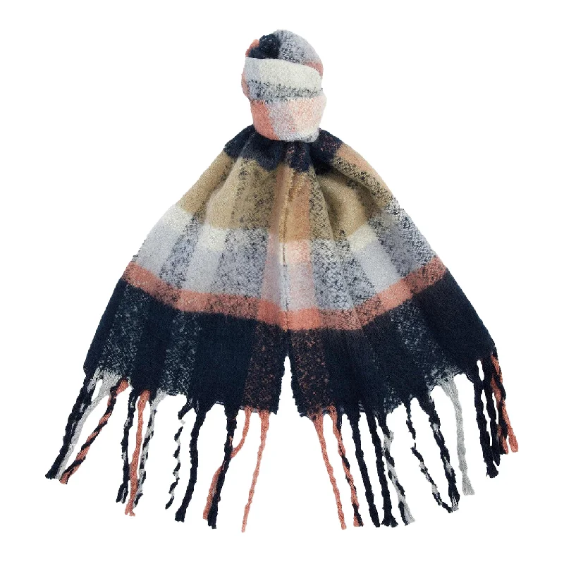 Scarves with crochet details -Barbour Rawson Check Scarf Navy/Pink Rust