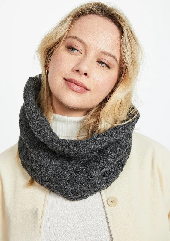 Scarves in calm palettes -Aran Infinity Cable Scarf | Charcoal