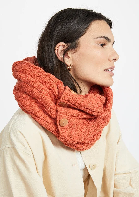 Scarves with rough textures -Aran Buttoned Snood | Autumn Leaves