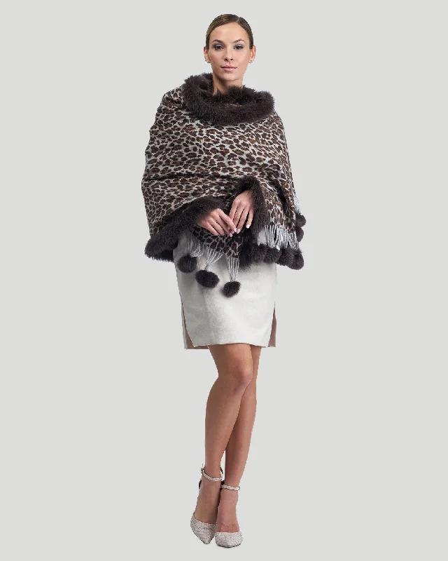 Scarves for bold fashion -Double Face Cashmere Stole with Fox Trim