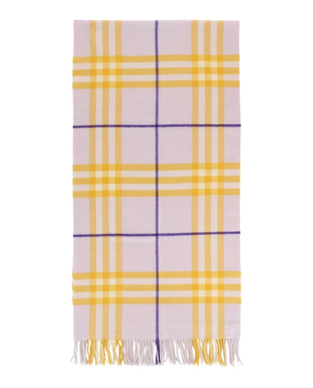 Scarves with Asian prints -Check-Pattern Fringed Cashmere Scarf