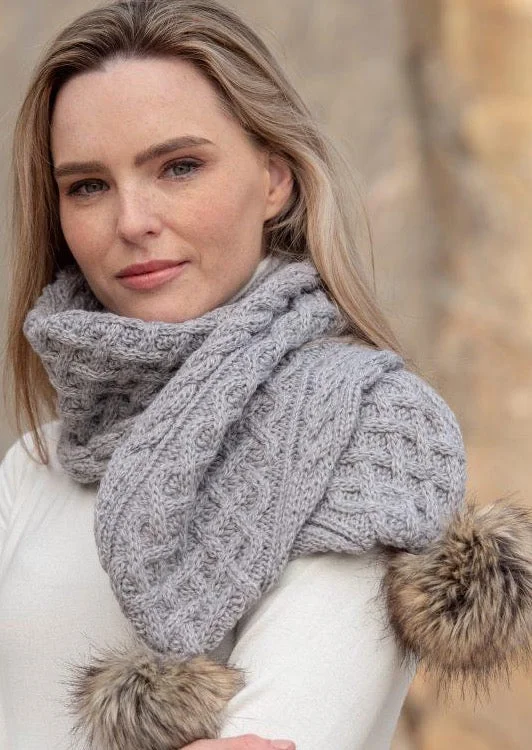 Scarves for pet fashion -Aran Crafts Pom Pom Scarf | Grey