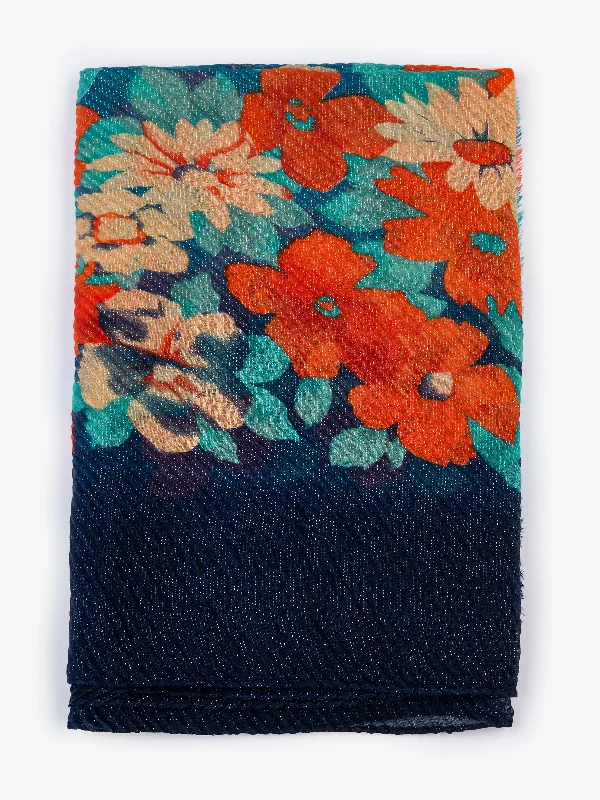 Shawls with floral lace-Printed Viscose Scarf