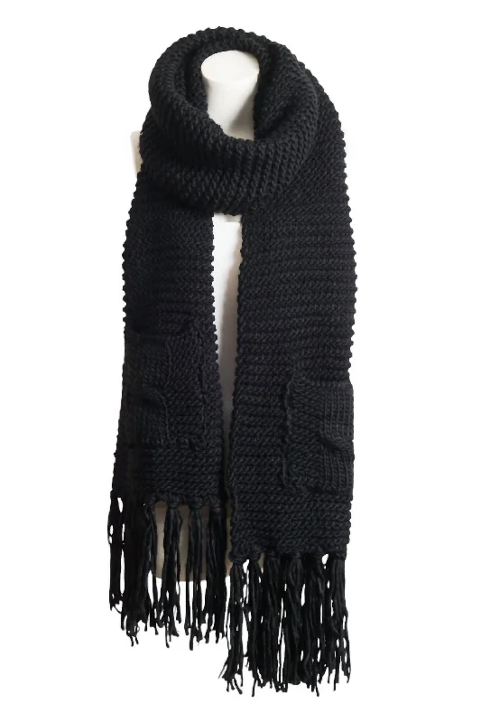 Scarves for striking looks -Juliana Oversized Two Pocket Tassel Scarf In Black