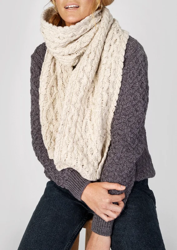 Scarves in bold patterns -Merino Aran Scarf | Silver Marl