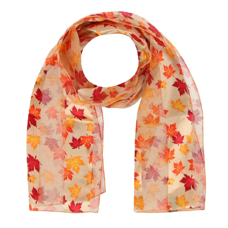 Scarves with subtle shimmer -Women's Autumn Fall Leaf Lightweight Satin Scarf