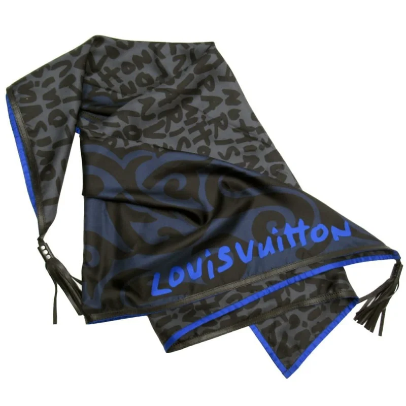 Scarves with gold metallic -Louis Vuitton  blue Leather Silk Scarf (Pre-Owned)