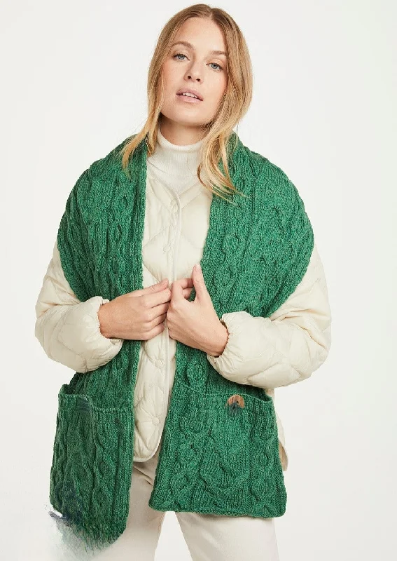 Scarves with crafted details -Aran Pocket Scarf | Green