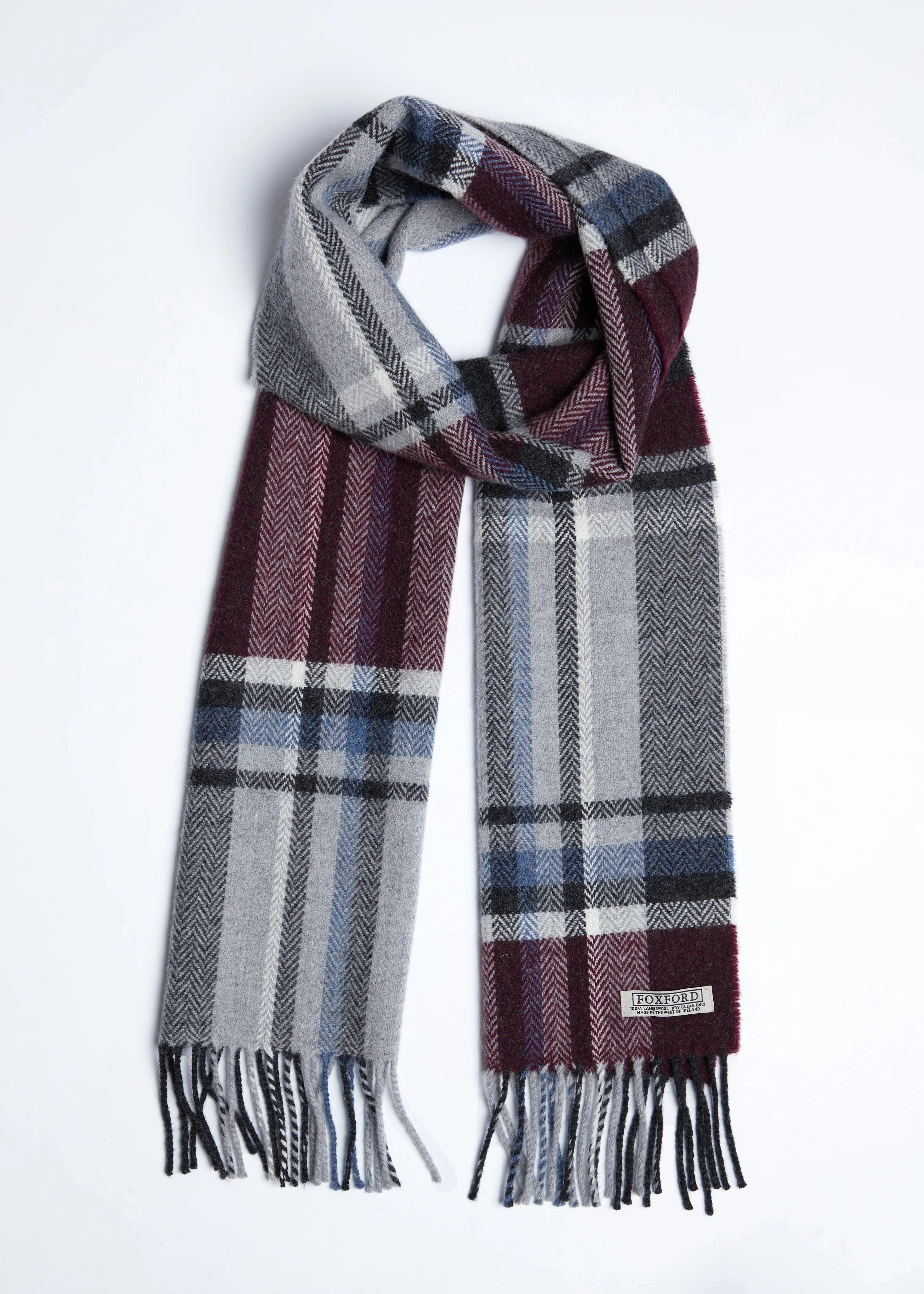 Scarves with tie-dye prints -Foxford Lambswool Scarf | Maroon Grey