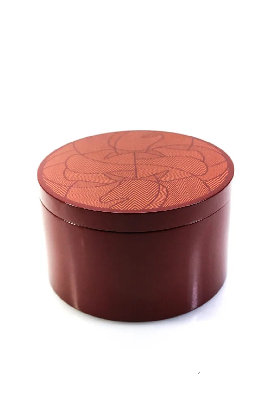 Scarves for fancy parties -Hermes Red Orange Lacquered Cavales Large Round Twilly Box