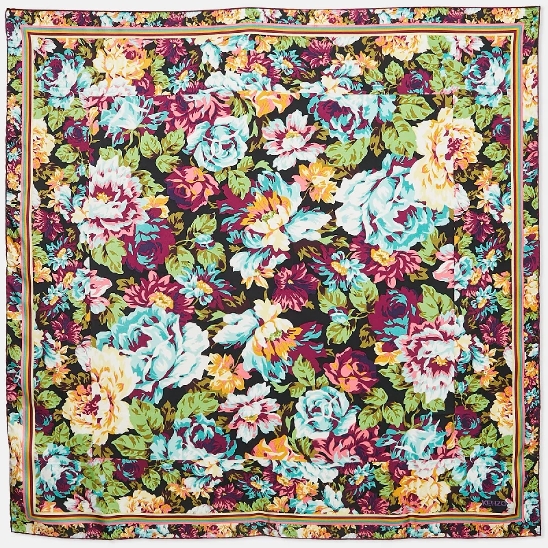 Scarves for big events -Kenzo Purple Floral Printed Silk Square Scarf