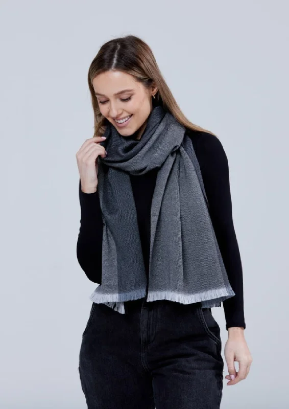 Scarves in soft colors -Foxford Giant Merino Scarf | Grey Black Border