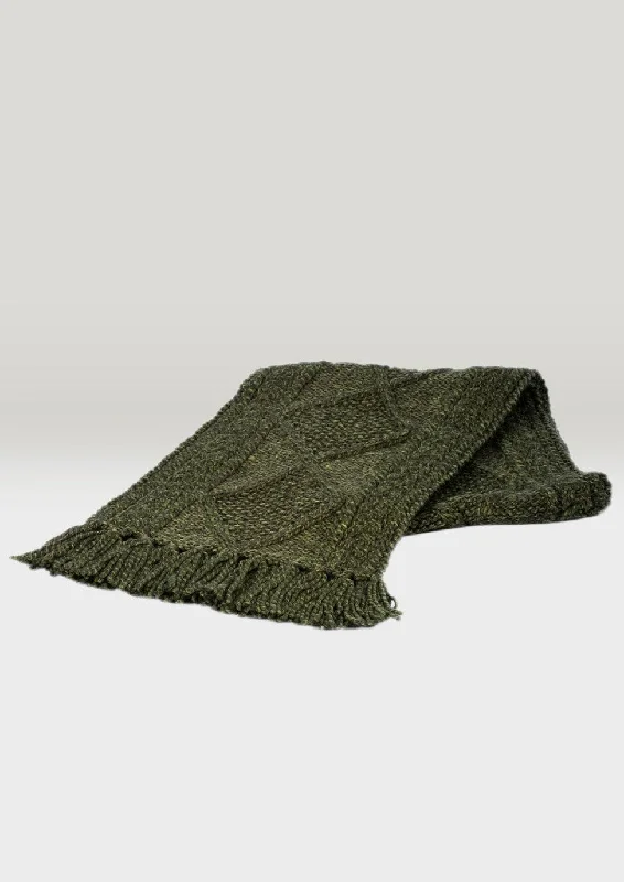 Scarves for holiday gifts -Hand Knit Aran Scarf | Green