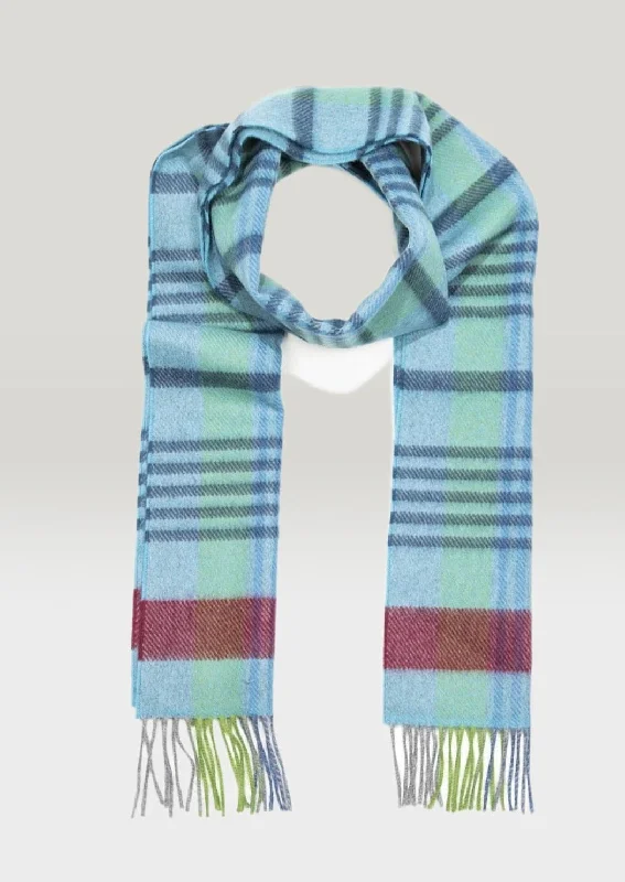 Scarves for school looks -Irish Cashmere Wool Scarf | Grey Blue Burgundy Check