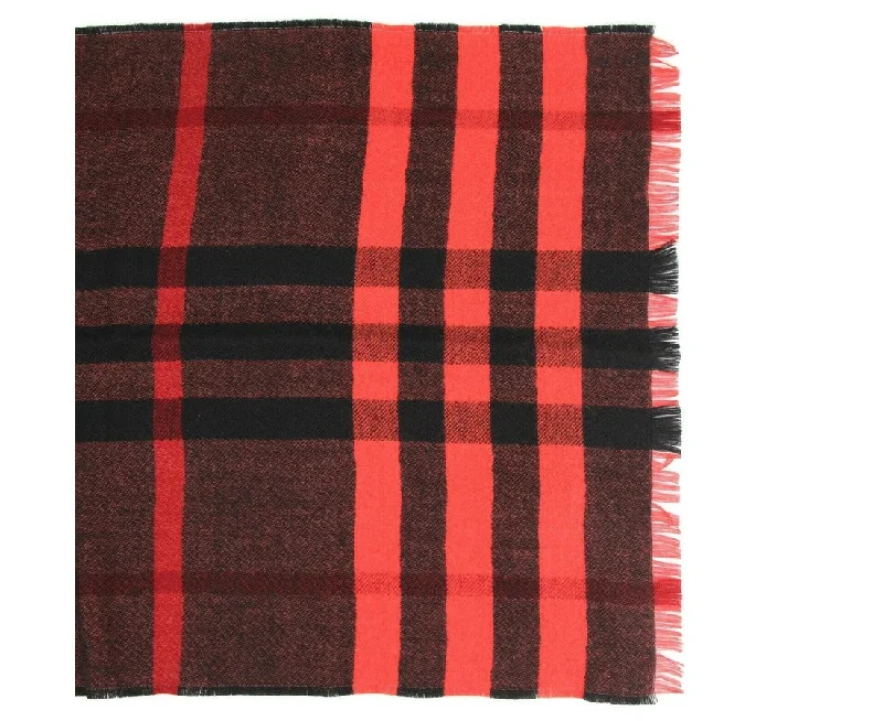 Scarves with pom-poms -Burberry Women's Military  Reversible Color Check Wool Scarf