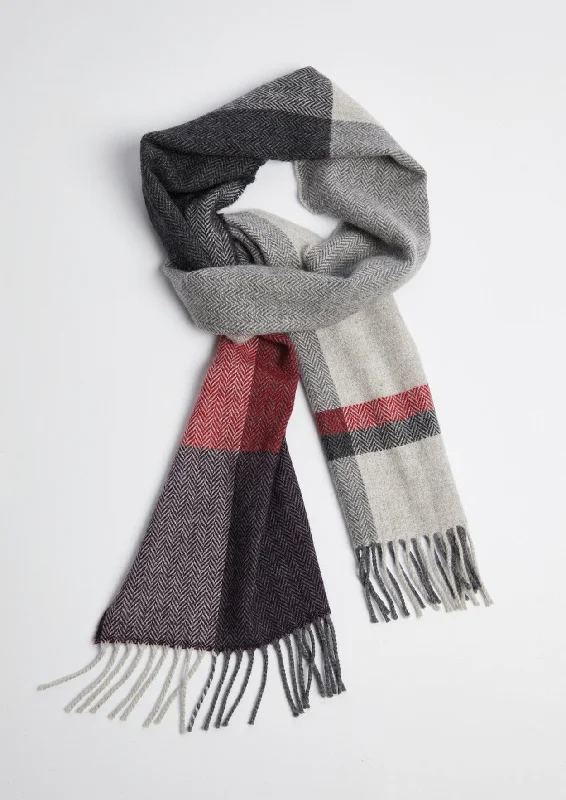 Scarves with fluffy pom-poms -Foxford Aubergine Block Stripe Lambswool Scarf