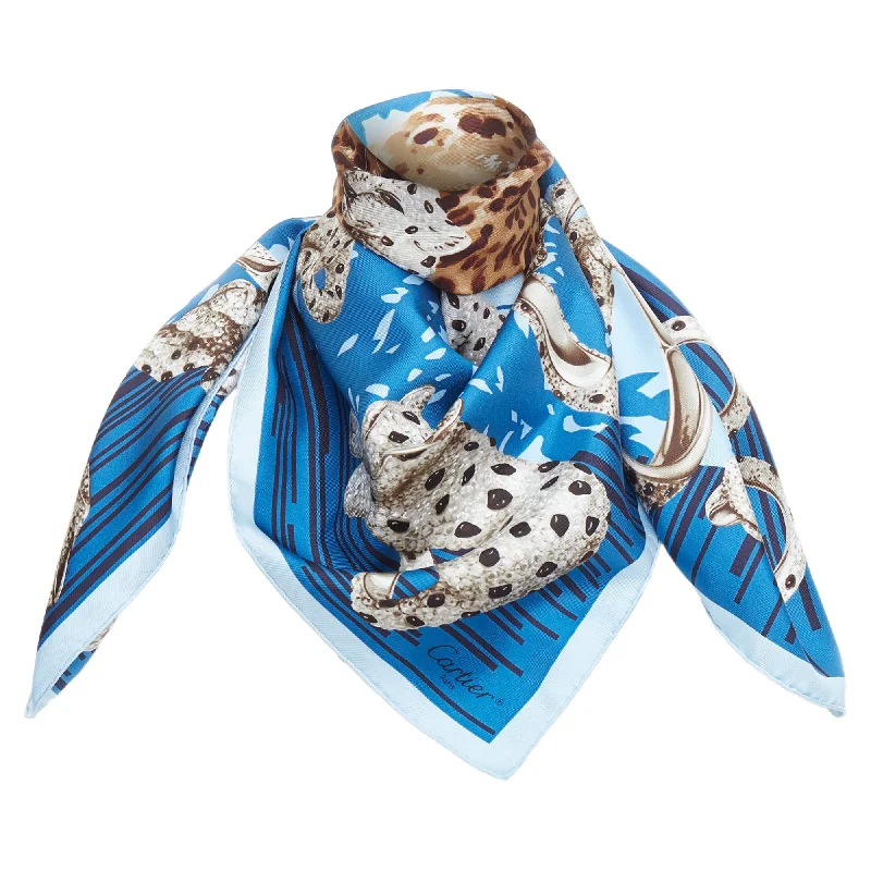 Scarves for cool evenings -Cartier blue panther leopard ring print square scarf