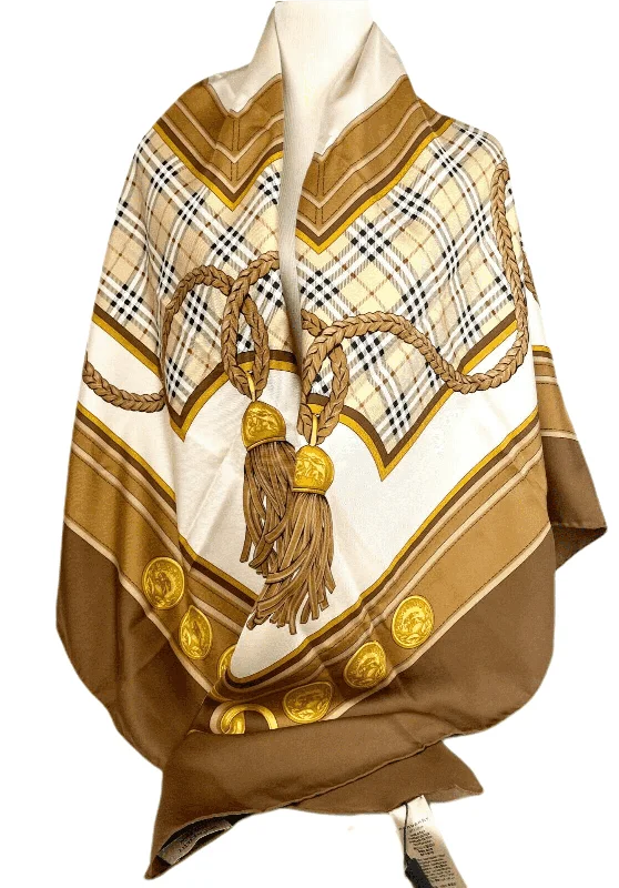 Scarves in famous styles -New Burberry Women's  SilkScarf Shawl with Horse Tassel Print